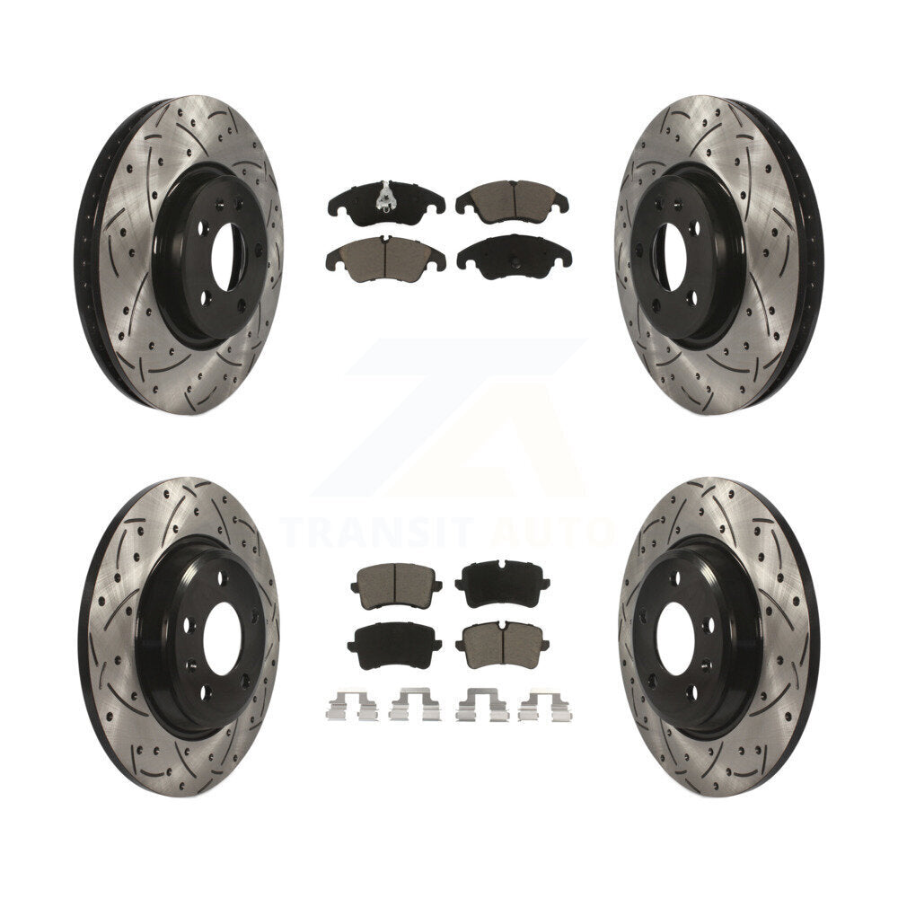 Front Rear Coated Drilled Slotted Disc Brake Rotor & Ceramic Pad Kit For Audi A6