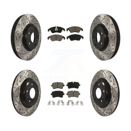Front Rear Coated Drilled Slotted Disc Brake Rotor & Ceramic Pad Kit For Audi A6