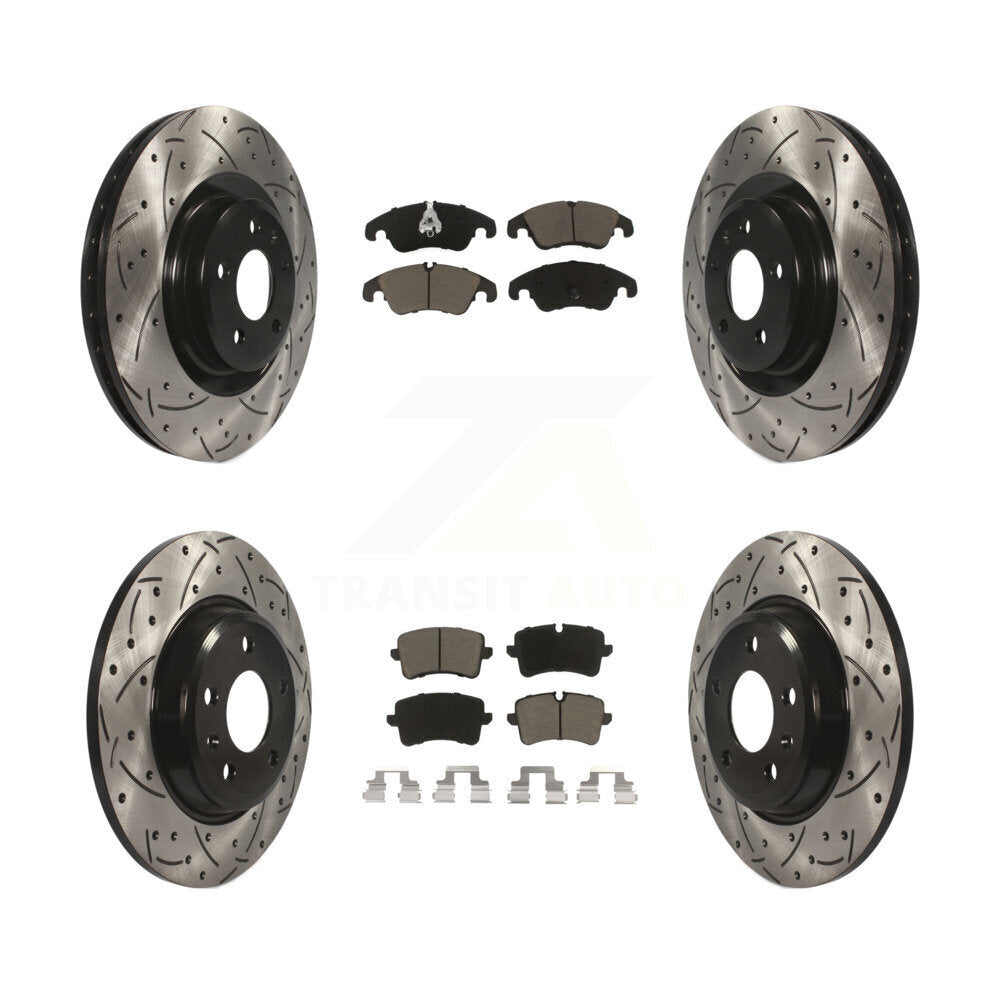 Front Rear Coated Drilled Slotted Disc Brake Rotor & Ceramic Pad Kit For Audi A6