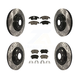 Front Rear Coated Drilled Slotted Disc Brake Rotor & Ceramic Pad Kit For Audi A6
