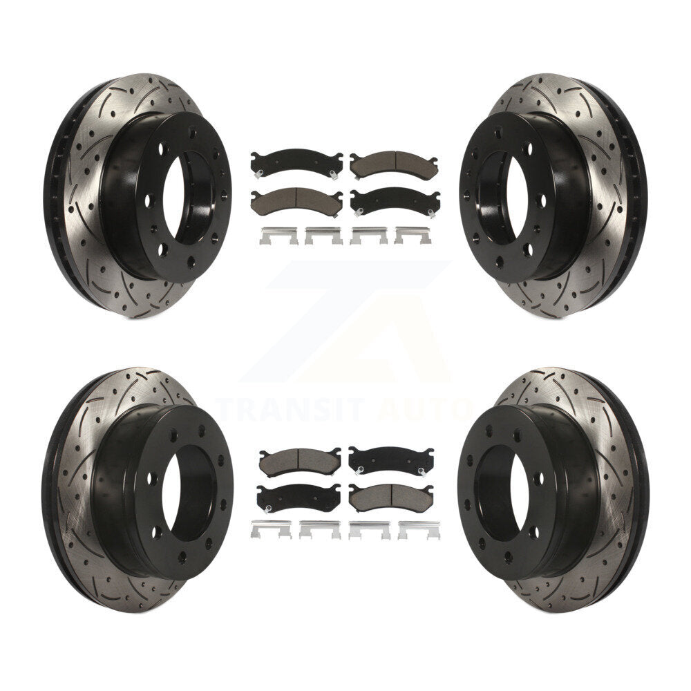 Front Rear Drilled Slot Brake Rotor Ceramic Pad Kit For Chevrolet Silverado 2500