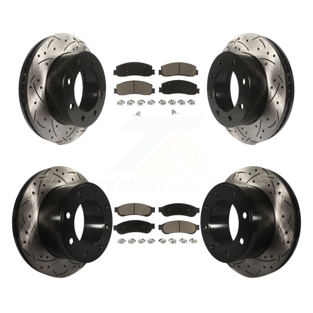 Front Rear Drill Slot Brake Rotors Ceramic Pad Kit For Ford F-250 Super Duty 4WD