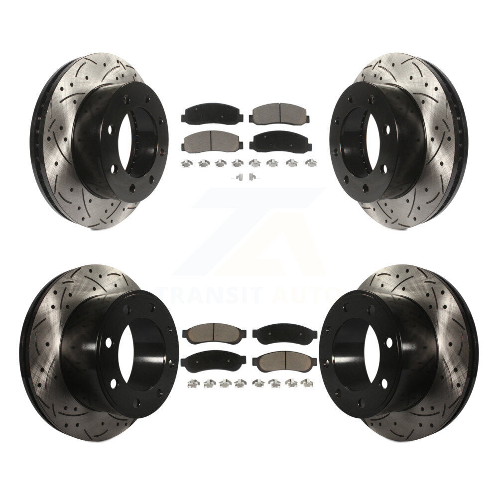 Front Rear Drill Slot Brake Rotors Ceramic Pad Kit For Ford F-250 Super Duty 4WD