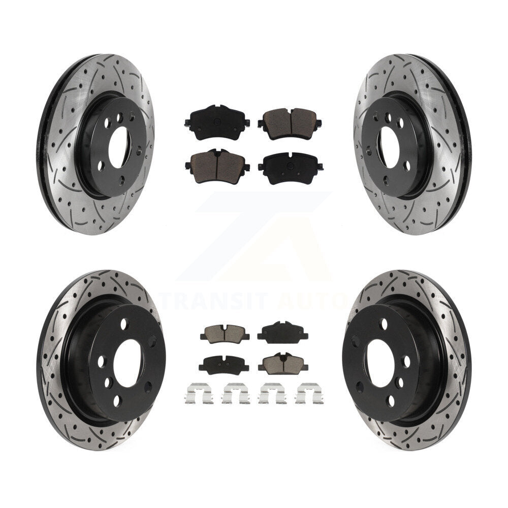 Front Rear Coated Drilled Slot Disc Brake Rotors Ceramic Pad Kit For Mini Cooper