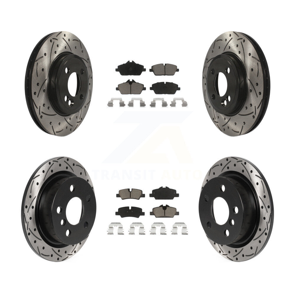 Front Rear Drill Slot Brake Rotor Ceramic Pad Kit For 2015 Mini Cooper 2.0L/1.5L