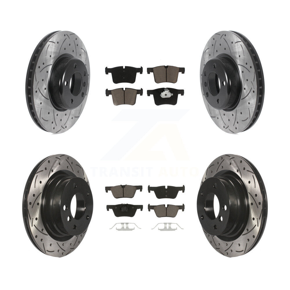 Front Rear Coated Drilled Slotted Disc Brake Rotors Ceramic Pad Kit For BMW 328d