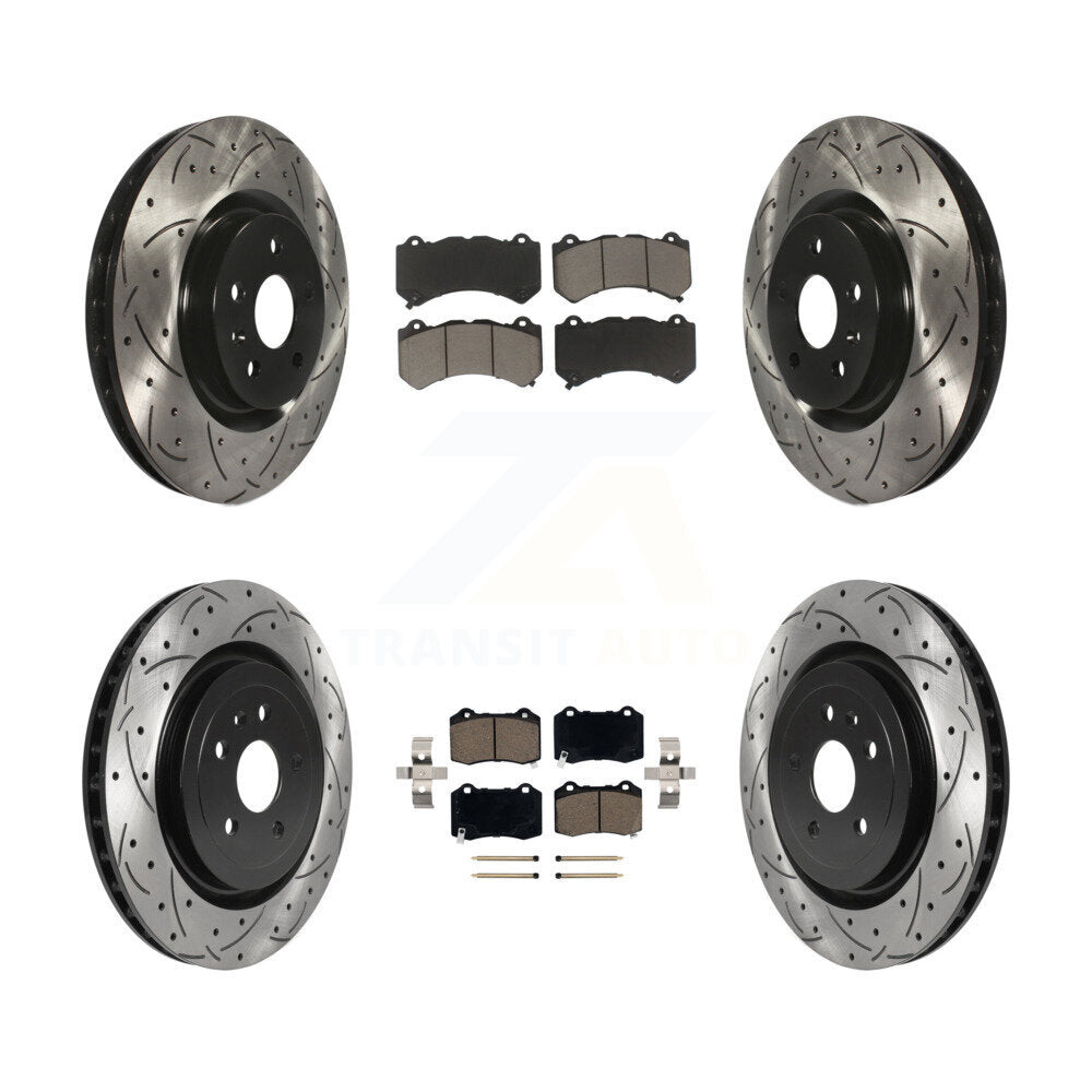 Front Rear Drill Slot Brake Rotors Ceramic Pad Kit For 2014 Chevrolet Camaro ZL1