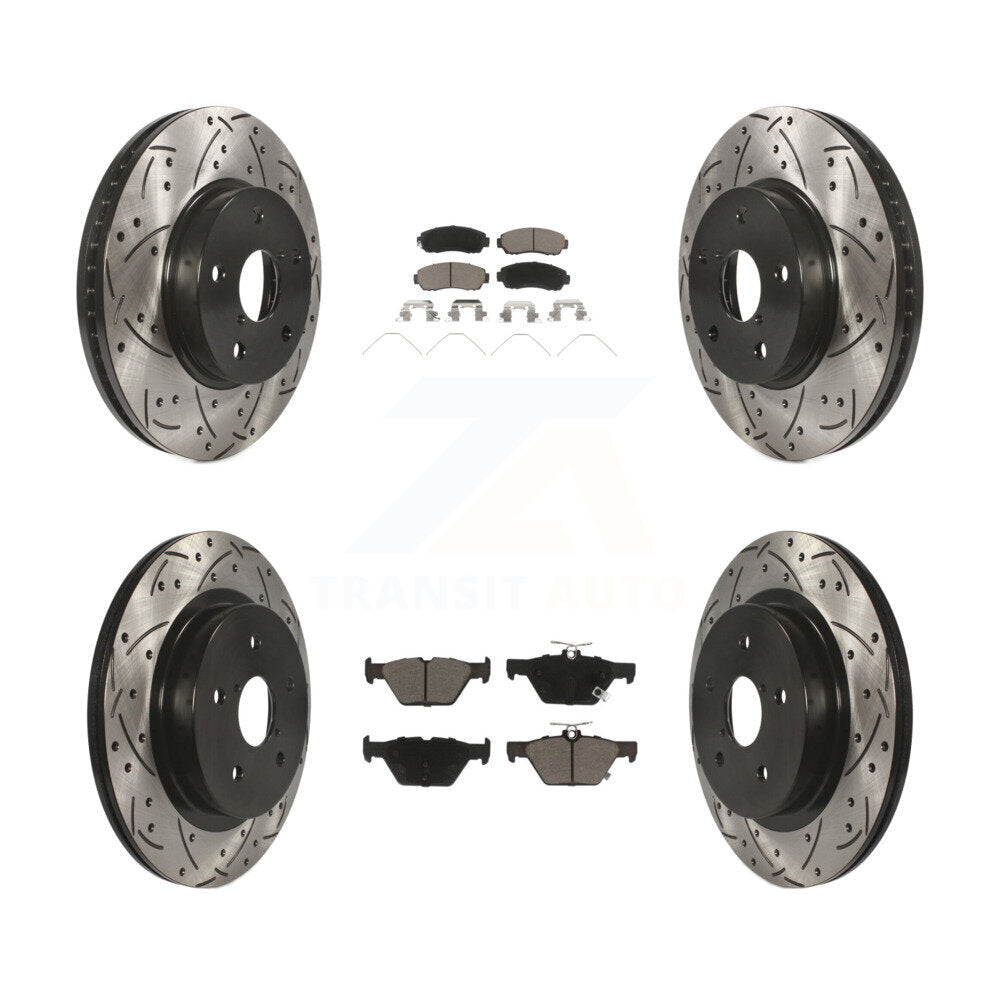 [Front+Rear] 16-19 Subaru Legacy 2.5L Performance Drilled & Slotted Brake Rotor & Ceramic Pads Kit For Max Braking