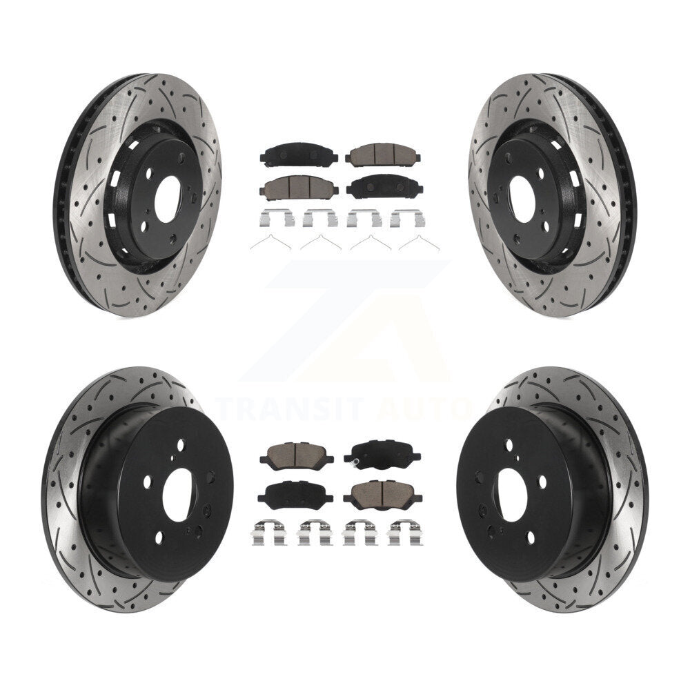[Front+Rear] 2009-2016 Toyota Venza Performance Drilled & Slotted Brake Rotor & Ceramic Pads Kit For Max Braking