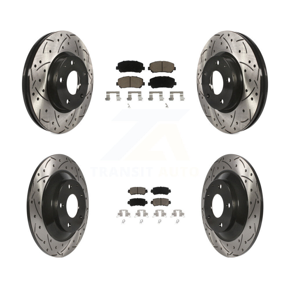 Front Rear Coated Drilled Slot Disc Brake Rotor & Ceramic Pad Kit For Mazda CX-5