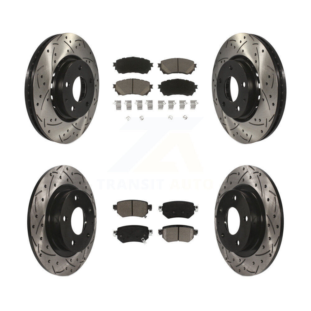 Front Rear Coated Drilled Slotted Disc Brake Rotor & Ceramic Pad Kit For Mazda 6