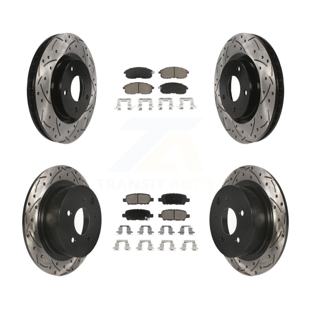 [Front+Rear] 07-12 Nissan Sentra SE-R Performance Drilled & Slotted Brake Rotor & Ceramic Pads Kit For Max Braking