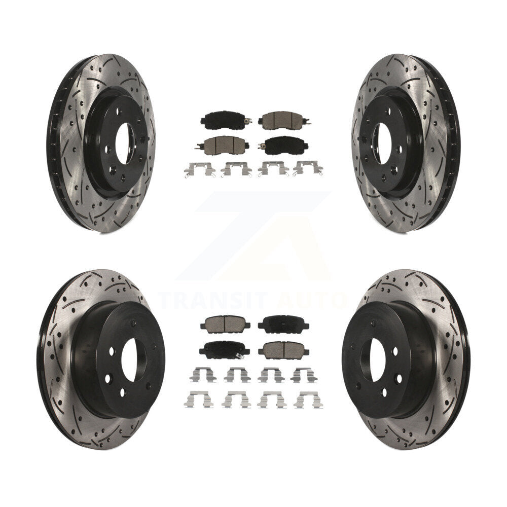 Front Rear Coated Drilled Slot Disc Brake Rotors Ceramic Pad Kit For Nissan LEAF