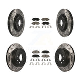 Front Rear Coated Drilled Slot Disc Brake Rotors Ceramic Pad Kit For Nissan LEAF