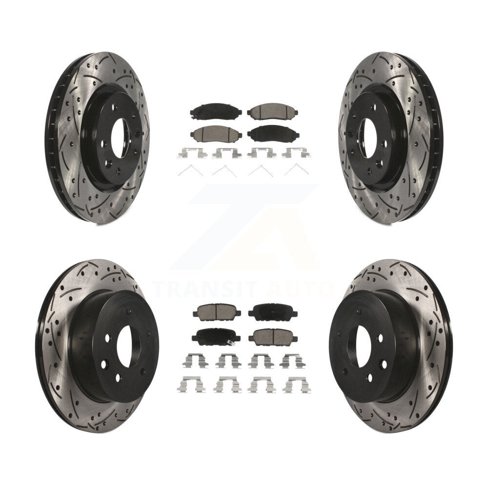 Front Rear Coated Drilled Slot Disc Brake Rotors Ceramic Pad Kit For Nissan LEAF