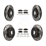 Front Rear Coated Drilled Slot Disc Brake Rotors Ceramic Pad Kit For Nissan LEAF