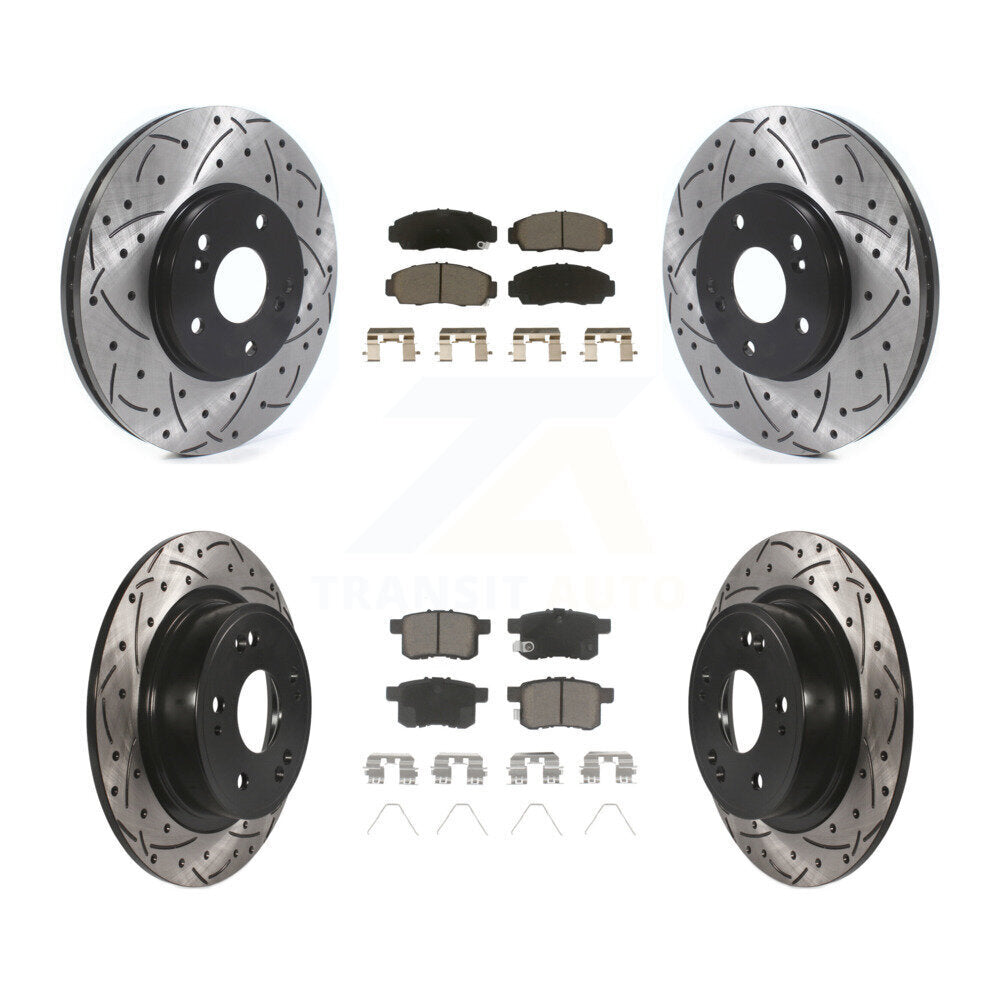 Front Rear Drilled Slot Brake Rotor & Ceramic Pad Kit For Honda Accord Acura TSX