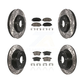 Front Rear Coated Drilled Slot Disc Brake Rotor Ceramic Pad Kit For Honda Accord