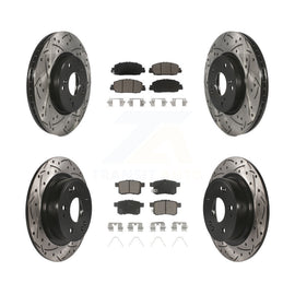 Front Rear Coated Drilled Slot Disc Brake Rotor Ceramic Pad Kit For Honda Accord