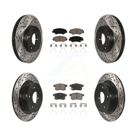 Front Rear Coated Drilled Slot Disc Brake Rotor Ceramic Pad Kit For Honda Accord