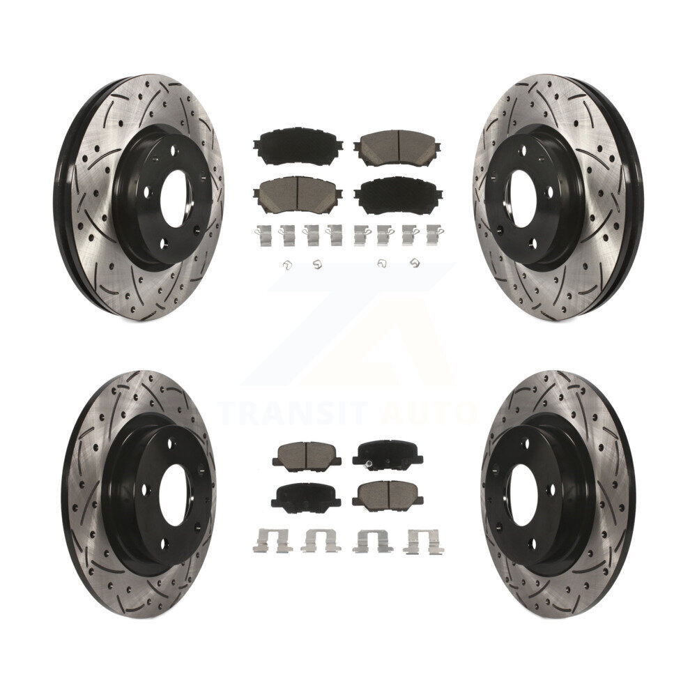 Front Rear Coated Drilled Slotted Disc Brake Rotor & Ceramic Pad Kit For Mazda 6