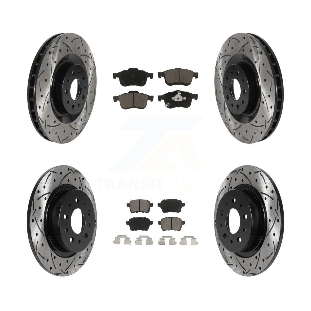 [Front+Rear] 2014-2020 Fiat 500L Performance Drilled & Slotted Brake Rotor & Ceramic Pads Kit For Max Braking