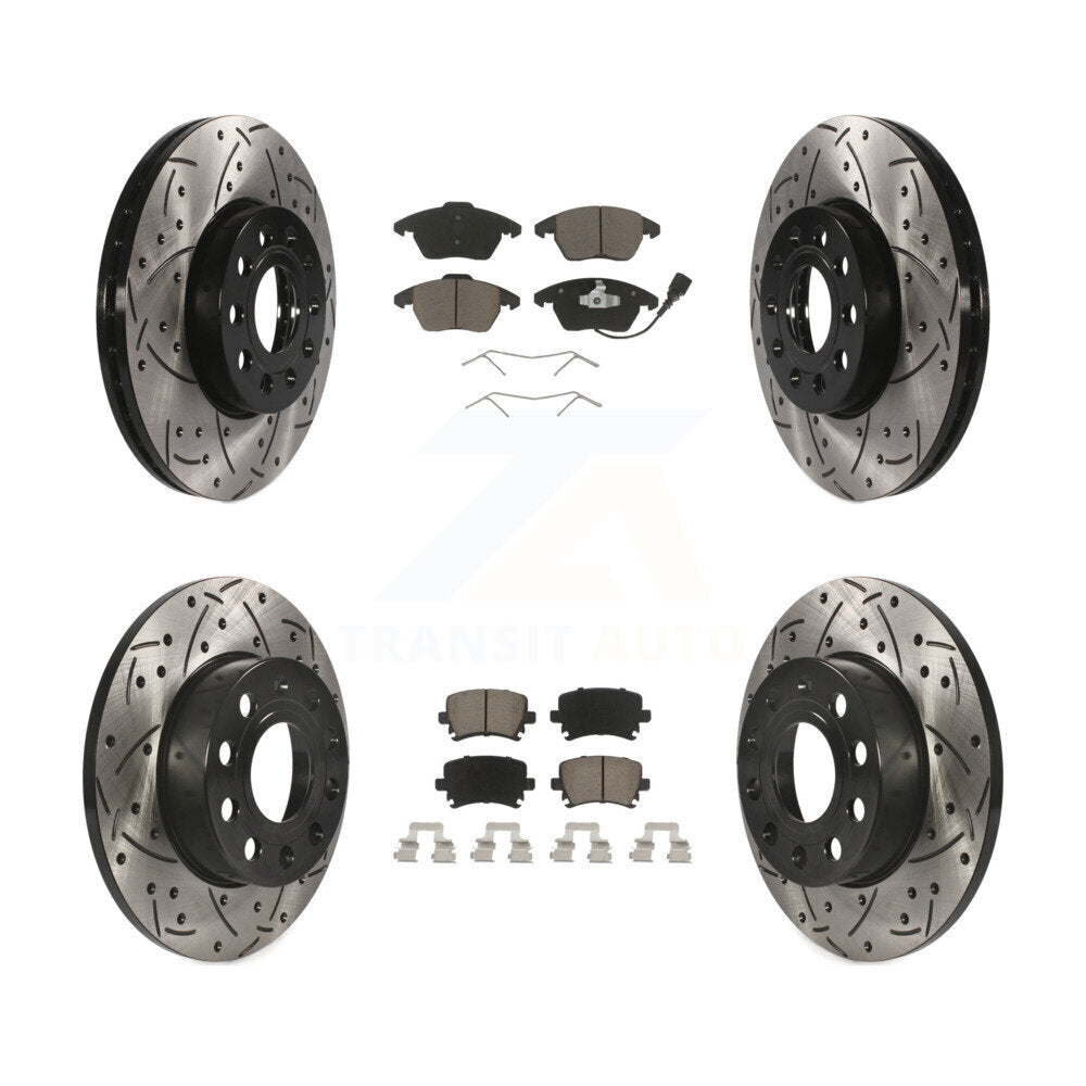 [Front+Rear] 06-09 Volkswagen Rabbit Performance Drilled & Slotted Brake Rotor & Ceramic Pads Kit For Max Braking