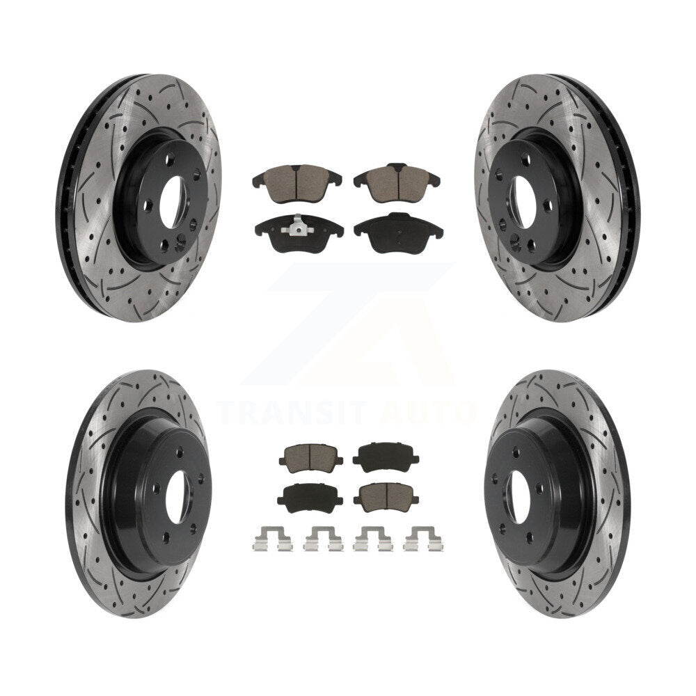 Front Rear Drilled Slot Brake Rotors Ceramic Pad Kit For Land Rover Range Evoque