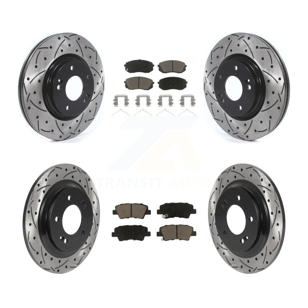 Front Rear Coated Drilled Slot Disc Brake Rotor & Ceramic Pad Kit For Kia Optima