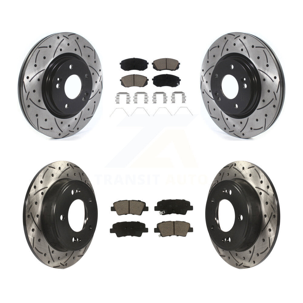 [Front+Rear] 2021-2022 Kia Forte 1.6L Performance Drilled & Slotted Brake Rotor & Ceramic Pads Kit For Max Braking