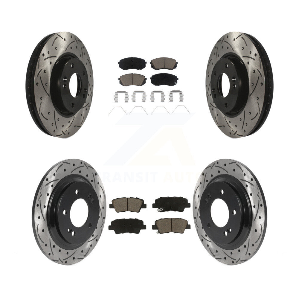 [Front+Rear] 2017-2019 Kia Soul EV Performance Drilled & Slotted Brake Rotor & Ceramic Pads Kit For Max Braking