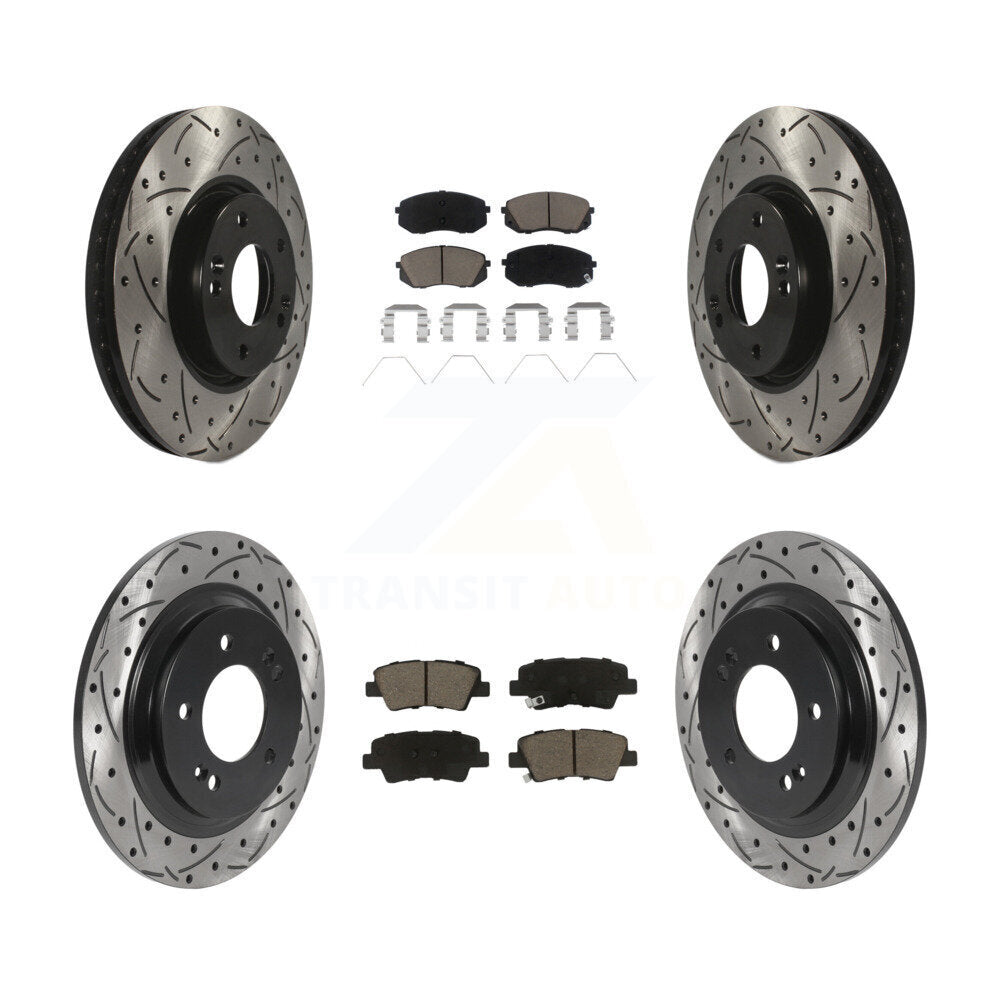 [Front+Rear] 2017-2019 Kia Soul EV Performance Drilled & Slotted Brake Rotor & Ceramic Pads Kit For Max Braking