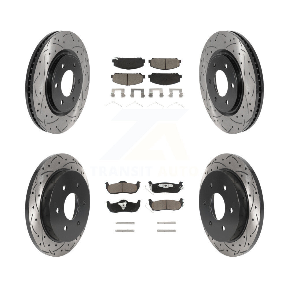 Front Rear Drilled Slot Brake Rotor Ceramic Pad Kit For Nissan Titan Armada QX56