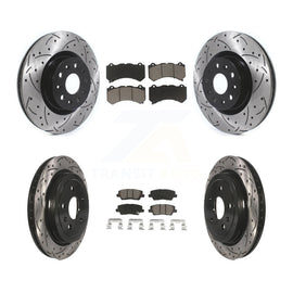Front Rear Coated Drilled Slot Disc Brake Rotor Ceramic Pad Kit For Cadillac CTS