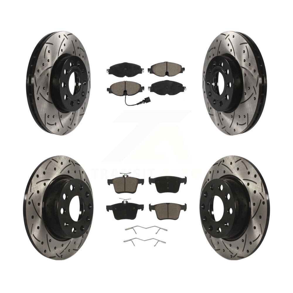 Front Rear Drill Slot Brake Rotor Ceramic Pad Kit For Audi A3 Quattro Volkswagen