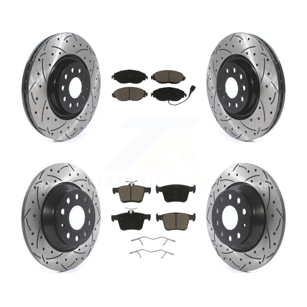 Front Rear Drilled Slot Brake Rotors Ceramic Pad Kit For Volkswagen Tiguan Jetta