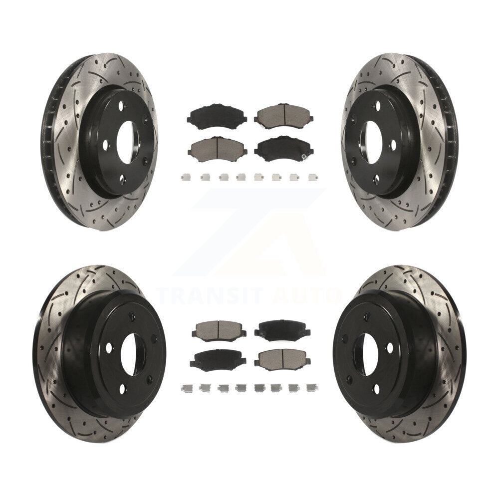 Front Rear Coat Drill Slot Disc Brake Rotor Ceramic Pad Kit For Jeep Wrangler JK