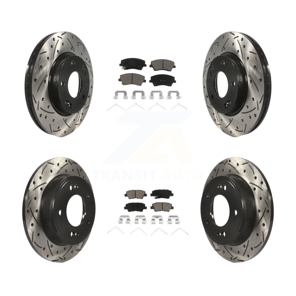 Front Rear Drill Slot Brake Rotor Ceramic Pad Kit For 17-20 Hyundai Elantra 2.0L