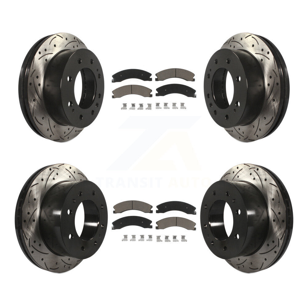 Front Rear Drilled Slot Brake Rotor Ceramic Pad Kit For Chevrolet Silverado 2500