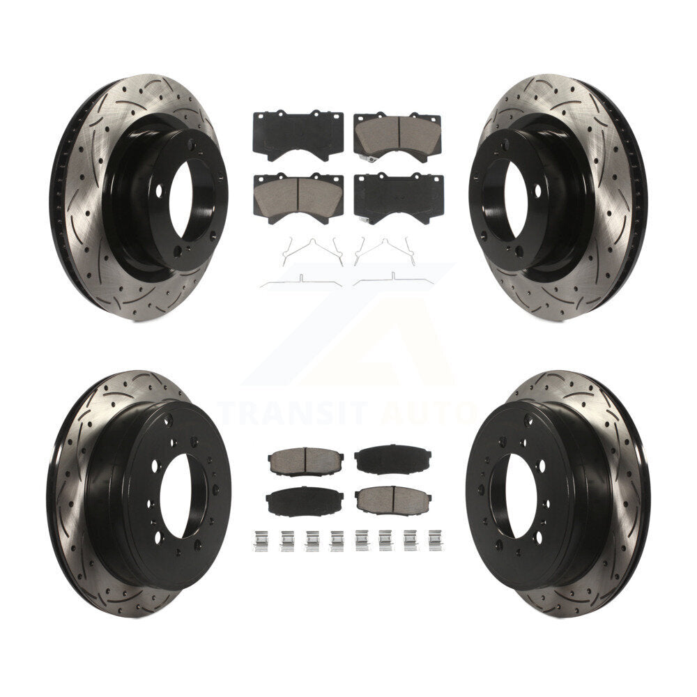 Front Rear Drill Slot Brake Rotor Ceramic Pad Kit For Toyota Tundra Sequoia Land