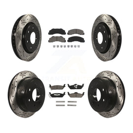 Front Rear Coated Drilled Slot Disc Brake Rotor & Ceramic Pad Kit For Ford F-150