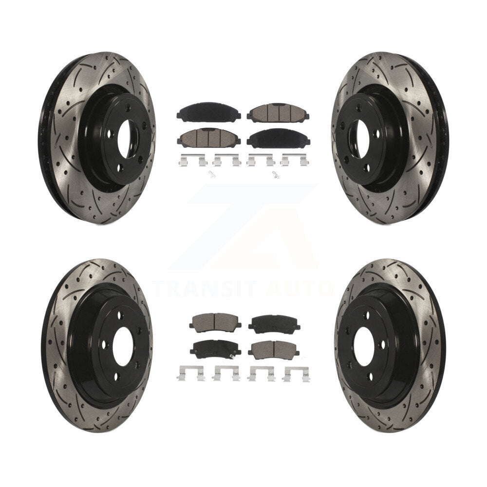 Front Rear Coated Drilled Slot Disc Brake Rotor Ceramic Pad Kit For Ford Mustang