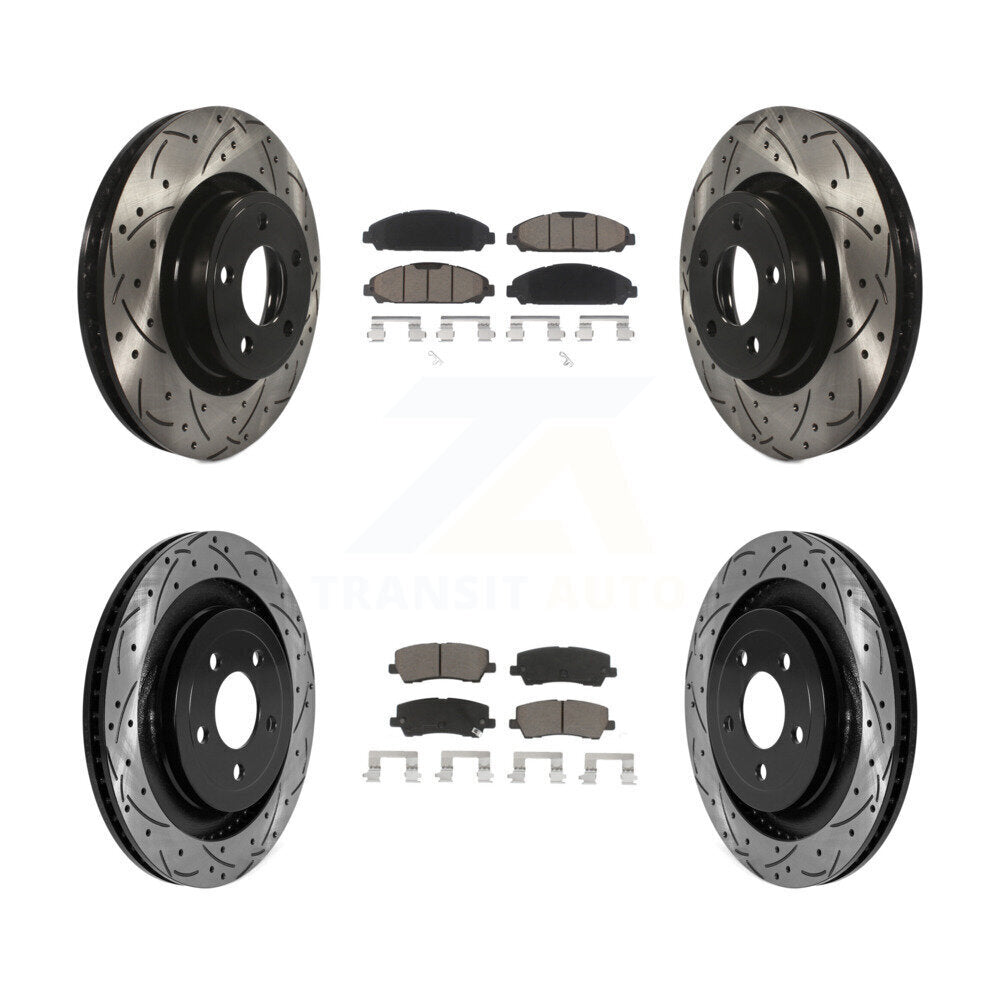 Front Rear Coated Drilled Slot Disc Brake Rotor Ceramic Pad Kit For Ford Mustang