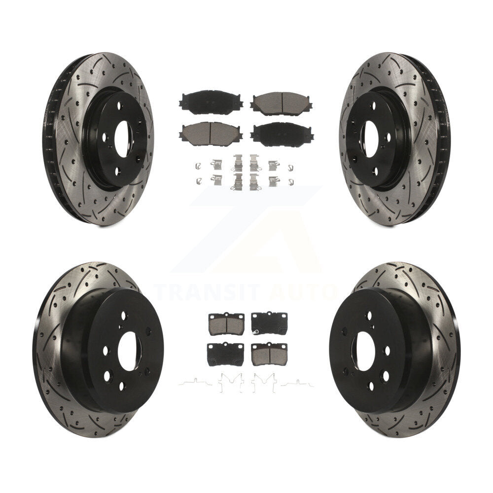 Front Rear Coated Drilled Slot Disc Brake Rotors Ceramic Pad Kit For Lexus IS250