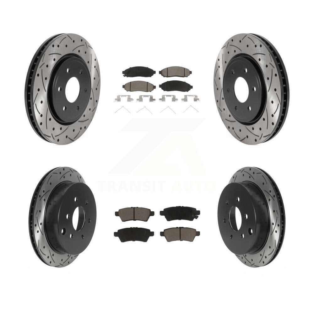 [Front+Rear] 2006-2007 Nissan Xterra Performance Drilled & Slotted Brake Rotor & Ceramic Pads Kit For Max Braking