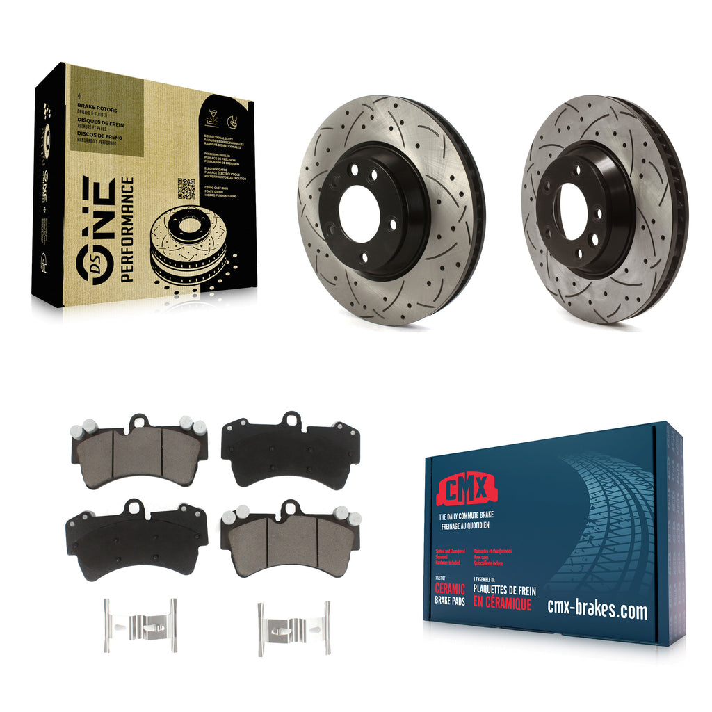 Front Drill Slot Brake Rotor Ceramic Pad Kit For Audi Q7 Porsche Cayenne Touareg