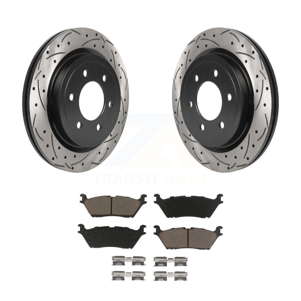 Rear Drilled Slot Brake Rotors Ceramic Pad Kit For Ford F-150 Expedition Lincoln