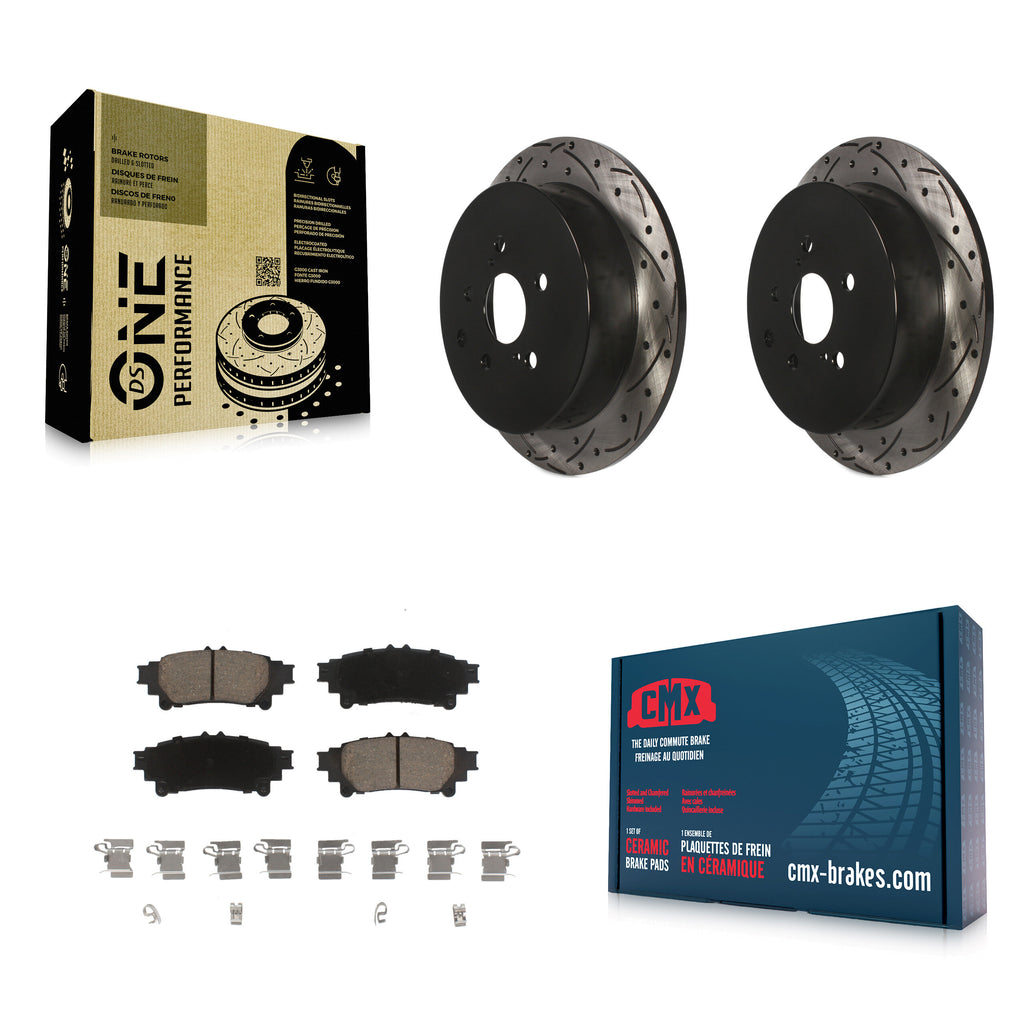 Rear Drilled Slot Brake Rotor Ceramic Pad Kit For Toyota Highlander Sienna Lexus