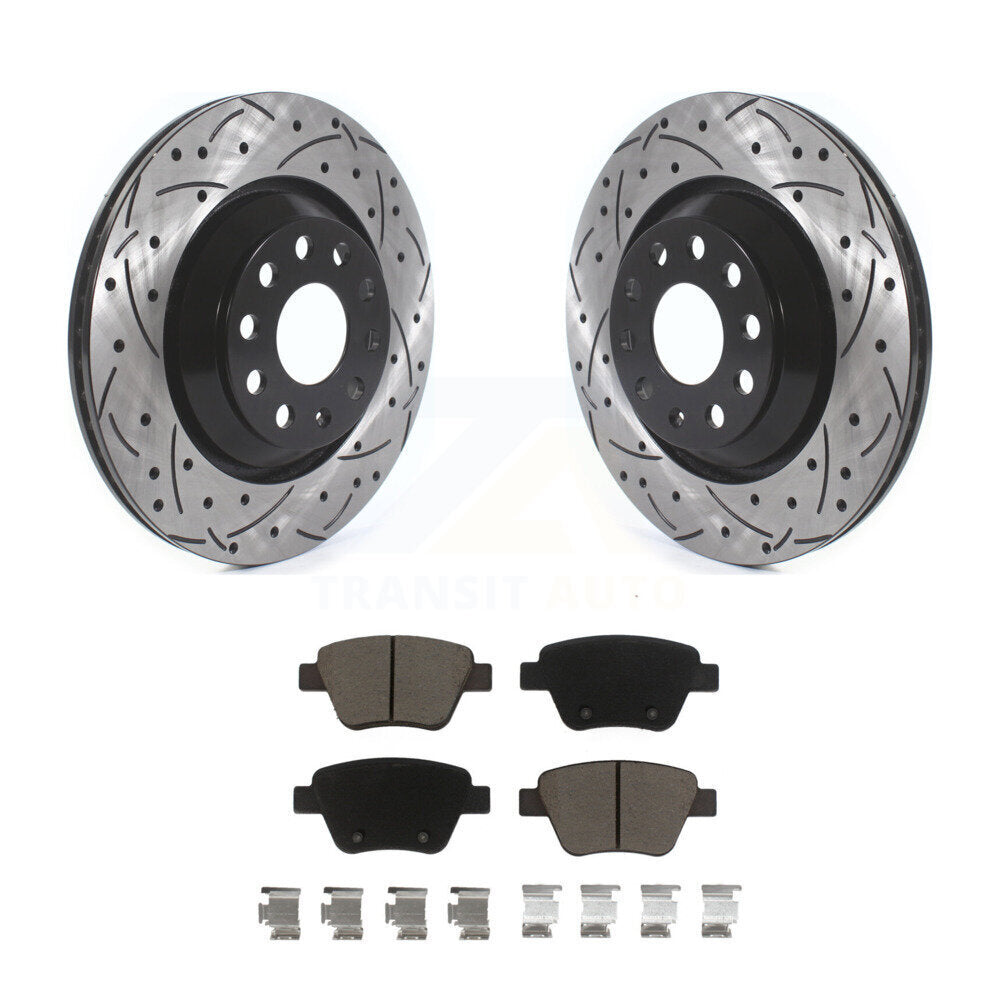 Rear Coated Drilled Slotted Disc Brake Rotors Ceramic Pad Kit For Volkswagen GTI