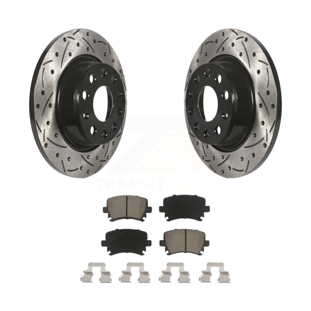 Rear Drill Slot Brake Rotors Ceramic Pad Kit For Volkswagen Tiguan CC Jetta Audi